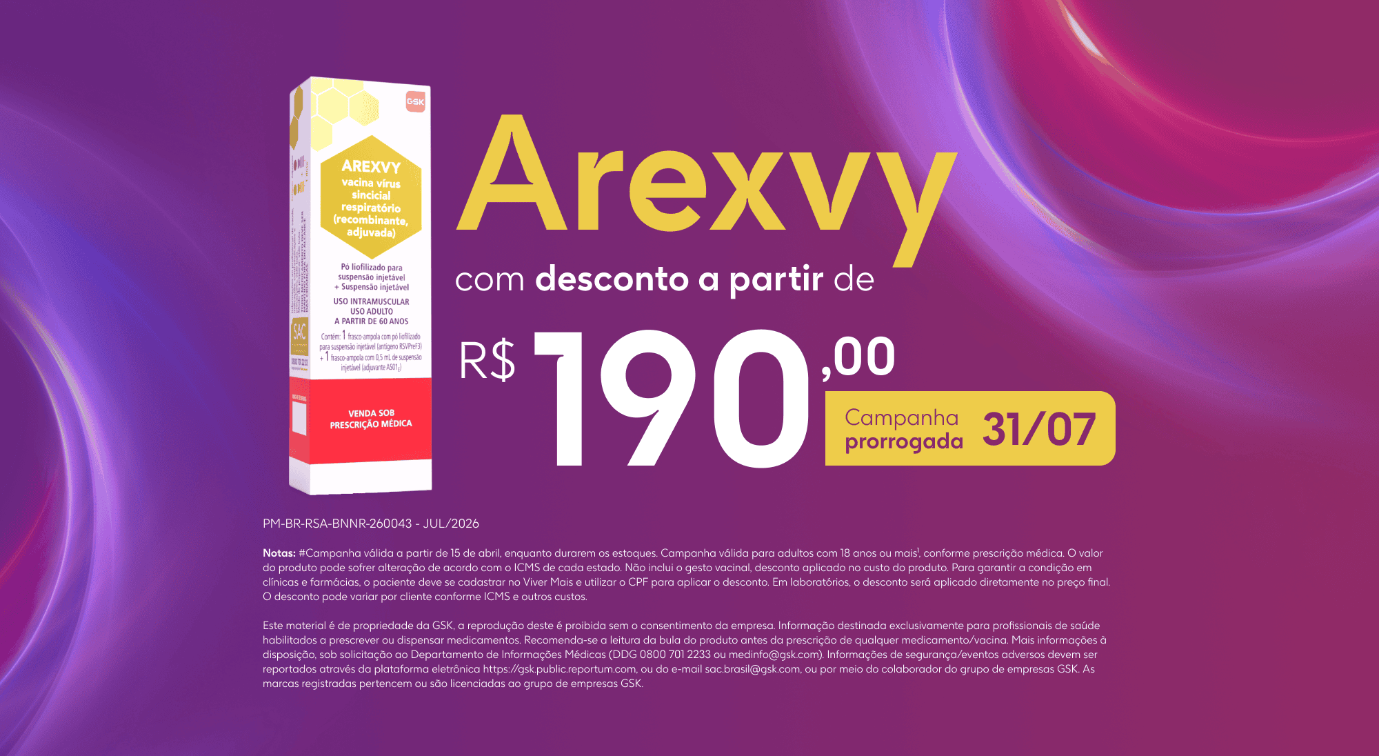 Campanha Nacional de desconto da Arexvy prorrogada
